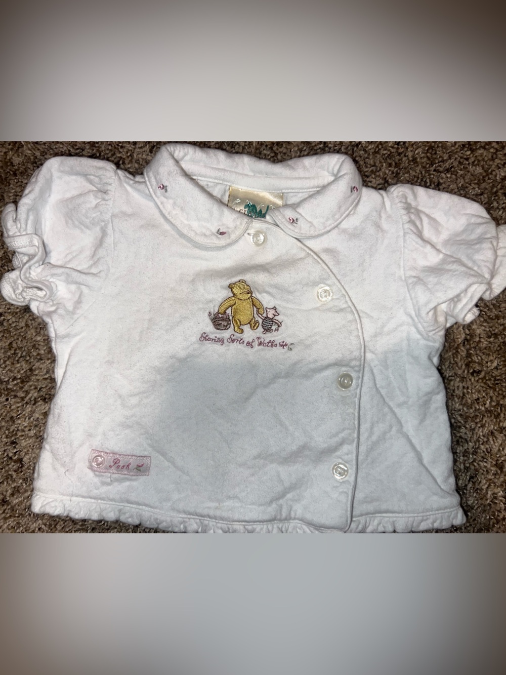 Vintage 90s Baby Winnie the Pooh Quilted Cortton Cardigan Sweater Embroidered 9m